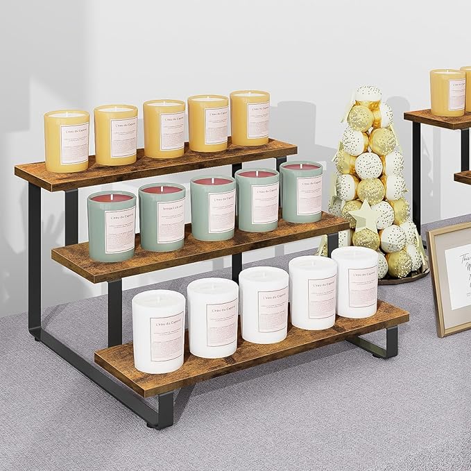 ELITEROO 3 Tier Wooden Display Rack, Portable Products Display Stand, 3 Step Straight Display Shelves for Retail Table Top, Counter Top, Craft Shows, Farmers Market, Tradeshows, Vendors