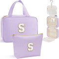 YOOLIFE Hanging Toiletry Bag - Large Capacity Personalized Travel Toiletry Bag for Women, Cruise Ship Essentials - Letter S, Purple