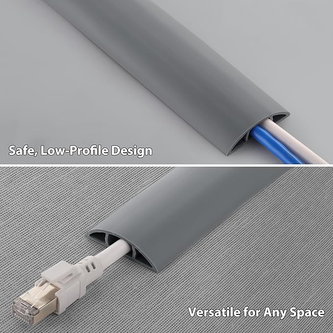 ZhiYo 10ft Cord Covers for Wires on Floor, Cord Hider Floor Hide Extension Cords, Soft PVC Cable Cover Cable Protector, Cable Cavity W0.62in H0.31in, Gray