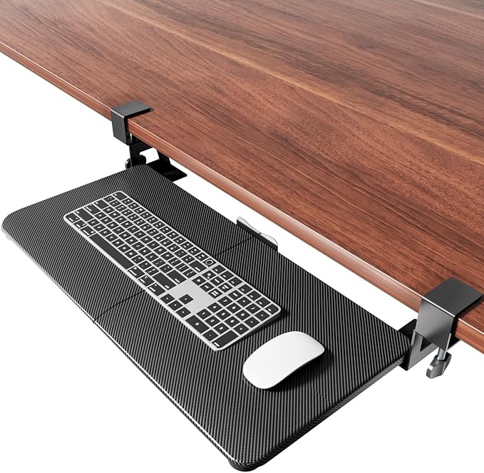 NearHub Large Keyboard Tray Under Desk Slide Out with Extra Sturdy C Clamp Mount System,26'' (30'' including Clamps) x11 Slide-Out Keyboard Drawer Under Desk for Typing,Keyboard Mouse Tray,Black