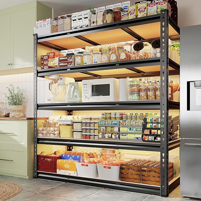 REIBII 48" W Garage Shelving 3020LBS Storage Shelves 5 Tier Heavy Duty Shelving Adjustable Garage Shelves for Basement, Warehouse, Commercial, Easy Assemble, 48" W x 72" H x 24" D, 2PC