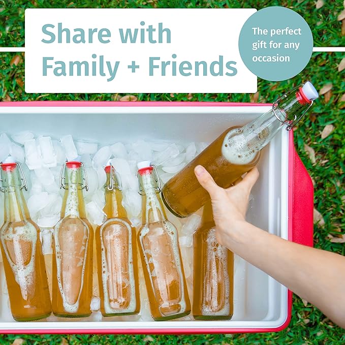 Otis Classic Glass Bottles with Caps - Set of 6 Clear Swing Top Glass Bottles w/Ceramic Lids for Storing Kombucha, Liquor, Syrup, Wine, Kefir & Beer - Bonus Marker & Labels Included, 16oz
