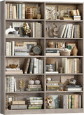 FACBOTALL Bookshelf and Bookcase, 6-Tier Double Wide Bookshelves, Freestanding Display Storage Shelves, Tall Bookcases for Home Decor Bedroom, Living Room, Home Office, Wash Gray