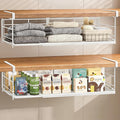 Expandable Under Cabinet Shelf, Extendable Under Shelf Storage with Removable Wire-Like Back for Pantry Cabinet, Laundry Room, Shoe Rack. (White, 2 Pack, Interior: 5" H x 10" D)