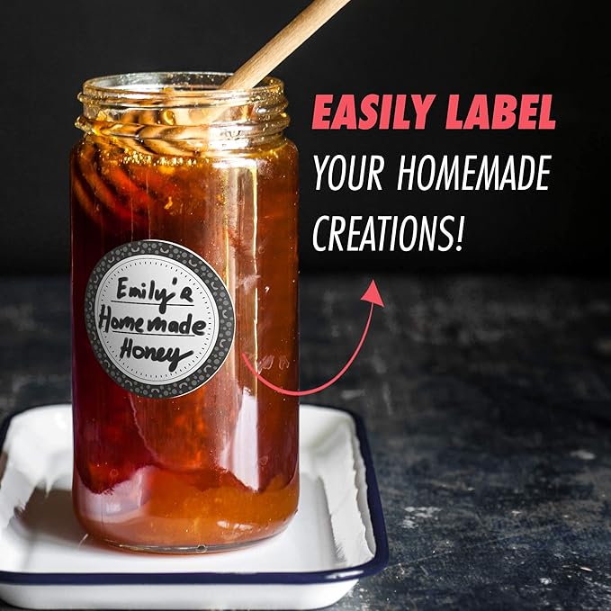 Easy Remove Dissolvable Canning Labels for Mason Jars (2" Round) Canning Supplies - Washes Off in Seconds Like Magic - Jar Labels for Homemade Jam, Jelly, and More (Black, 200/Roll) by MESS
