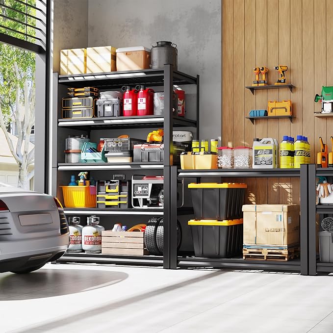 71" H Garage Shelving Heavy Duty 5-Tier Storage Shelves, Adjustable Metal Shelving Unit, Utility Garage Organizer Shelf for Basement, Pantry, Kitchen, Warehouse,15.7" Dx35.4 Wx71.2 H, Black