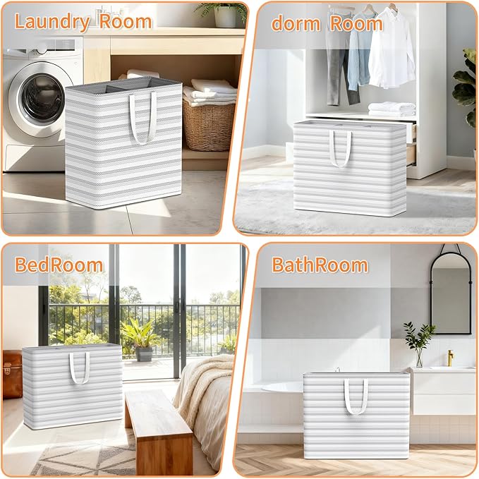 XXXXXL 53gal(200L) Large Laundry Basket, Laundry Hamper 3 Section with Reinforced Handles, Waterproof Collapsible Clothes Hamper for Bedroom Laundry Room Dorm Bathroom
