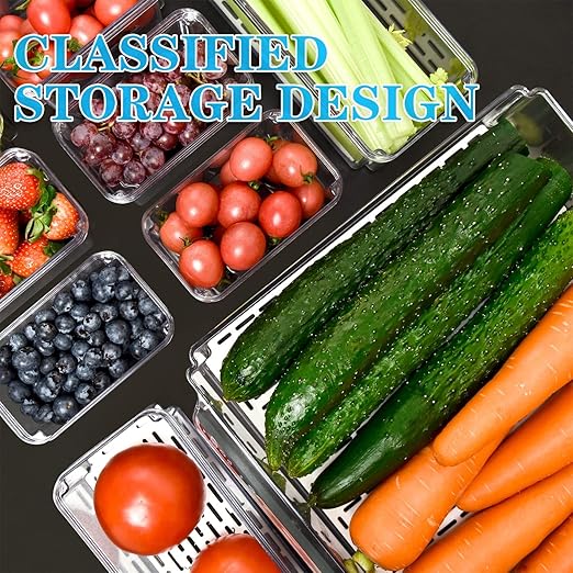 Pomeat 10 Pack Fridge Organizer, Stackable Refrigerator Bins with Lids, BPA-Free Produce Fruit Storage Containers for Fridge, Clear for Food, Drinks, Vegetable