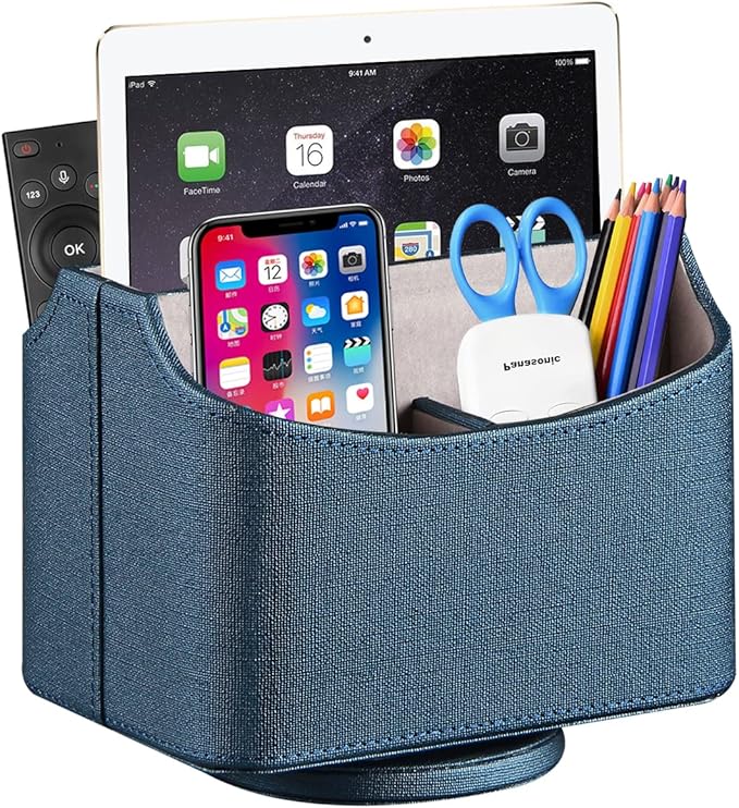 YAPISHI Remote Control Holder Swivel Remotes Caddy Organizer for TV Accessories/Controllers/Office Supplies/Phones, Bedside Table Desk Organizers and Decorations for Living Room, Desktop Storage Box