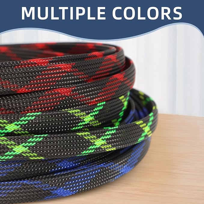 Expandable Braided Sleeving, PET Automotive Wire Loom, Flexible Cable Management for Audio Video and Other Home Device, Cord Protector from Pets (Black Blue, 1/8" x 100ft)