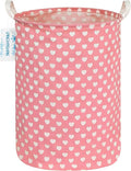 LANGYASHAN Laundry Basket Canvas Fabric Collapsible Organizer Basket for Storage Bin Toy Bins Gift Baskets Bedroom Clothes Children Nursery Hamper (pink heart)