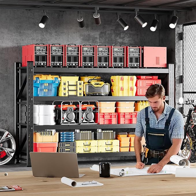 MIIIKO 71.3" W Storage Shelves,5000LBS Metal Garage Storage Shelving,Heavy Duty Adjustable Unit Storage Shelves for Warehouse,Basement,71.3" W x 24" D x 70" H,Black