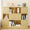 iPormis 12 Cube Bookcase with 6 Fluted Sliding Doors, 3 Tier Wooden Bookshelf, 47.2” Freestanding Cube Storage Organizer for Living Room, Office, Bedroom, Semi-Open Bookshelves, Natural