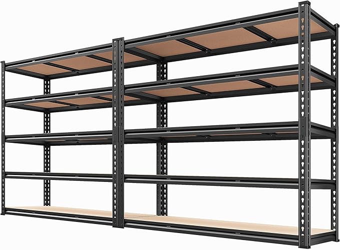 REIBII 48" W Garage Shelving 3020LBS Storage Shelves 5 Tier Heavy Duty Shelving Adjustable Garage Shelves for Basement, Warehouse, Commercial, Easy Assemble, 48" W x 72" H x 24" D, 2PC