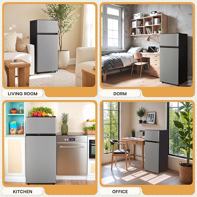 Manastin 4.5 Cu.Ft Mini Fridge with Freezer, Small Fridge with 2 Doors for Office, Kitchen, Dorm and Bedroom, Mini Refrigerator with Adjustable Shelves (Silver)