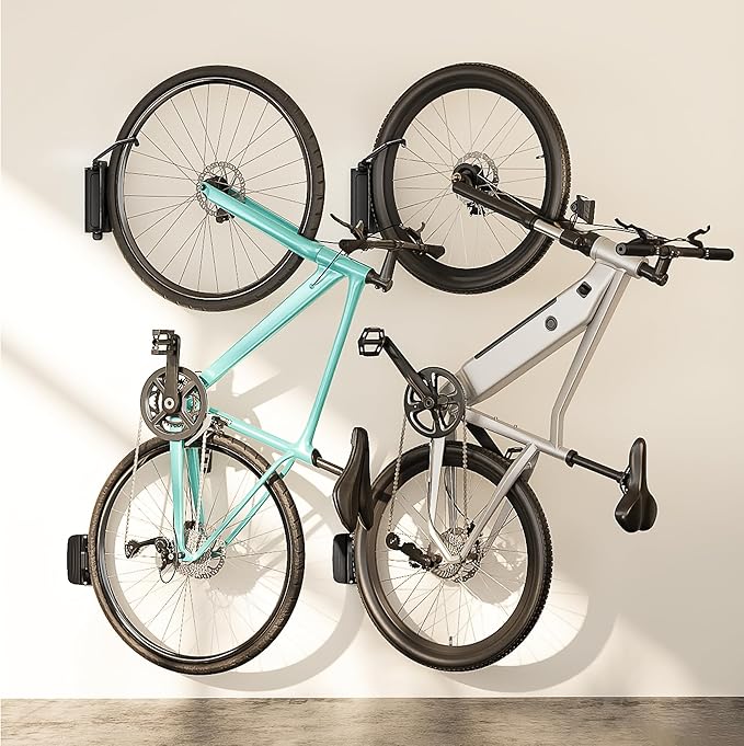 2 Pack Bike Hooks for Garage, Heavy Duty Swivel Bike Wall Mount, Holds 77 Lbs Bike Wall Hanger, Adjustable Garage Bike Rack for Bedroom Home Office, 2 Pack
