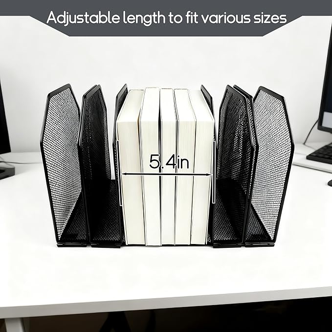 Adjustable Desk File Organizer,Detachable Office Folder Organizer,Compact Vertical Desk File Holder,Wrought Iron Paint,Suitable for Home, School, Office Classrooms (Black - 7 grids)