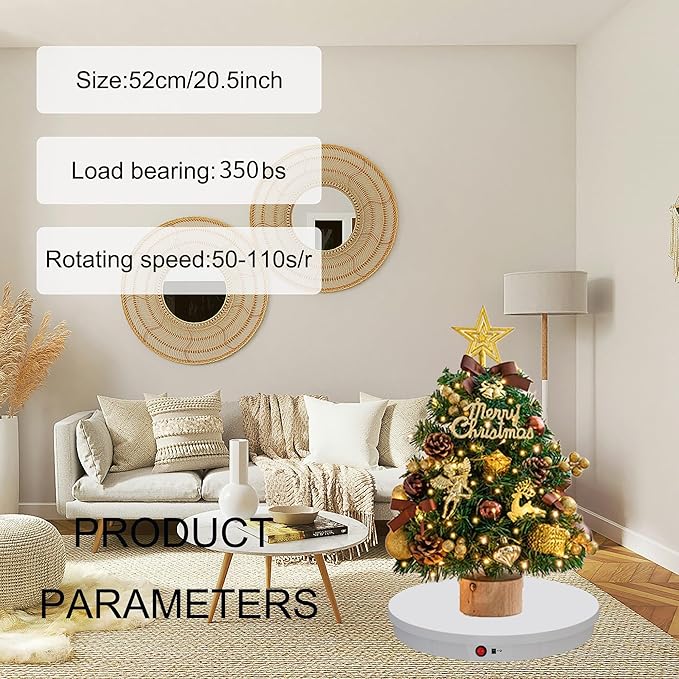 JAYEGT Motorized Rotating Display Stand, 350Lbs Load，360 Degree Electric Rotating Potography Turntable for Products Display，Live Show， Remote Control +5 Colors Backgrounds (White / 20.5inch /Wired)