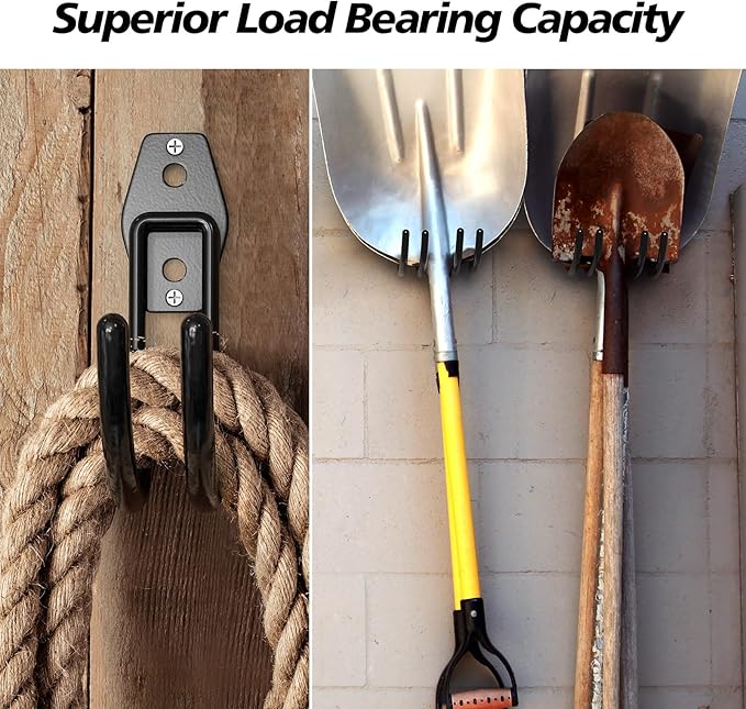 4 Pack Heavy Duty Garage Hooks,Solid Steel Wall Mount Hangers,with Anti-Slip Coating,for Hanging and Organising Ladder,Bike,Ropes,Broom,Garden,Yard and Power Tools(5.5x4.1 inch)