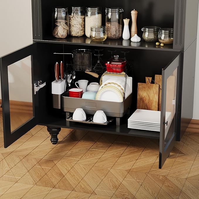 Wooden Arched Bookshelf,5-Tier Shelf,Farmhouse Storage Display Cabinet Etagere Bookcase, Large Bookshelf,Tall Open Storage Cabinet for Home Office Living Room&Kitchen(Black-Arched top)