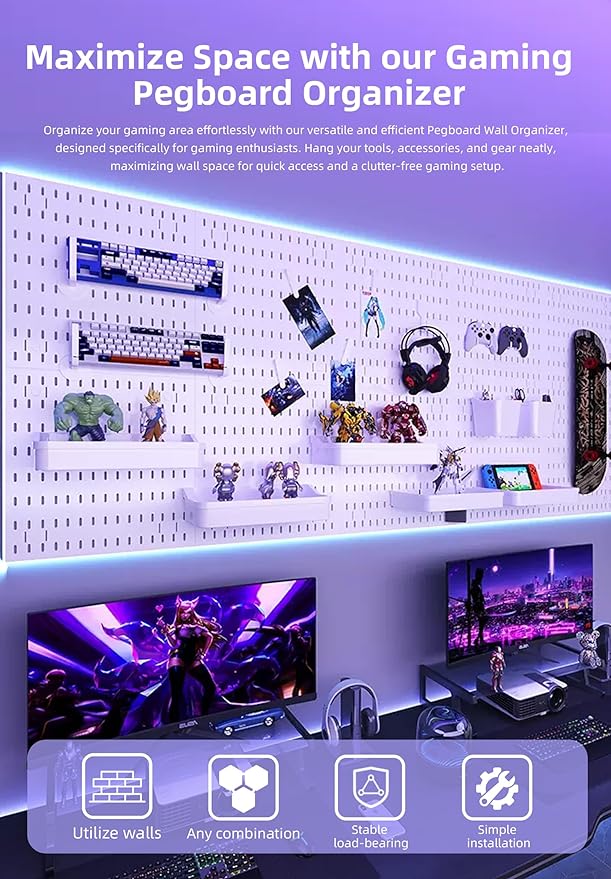 Revamp Your Space With A Versatile Pegboard Kit - Effortlessly Organize Home, Office, And Gaming Setup With Customizable Hanging Solutions (Black)