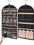 MATEIN Hanging Jewelry Organizer with Removable Travel Jewelry Pouch, Tangle Free Necklace Hanger Wall Mount with Metal Hook, Large Earring Storage Holder for Bracelet Ring Display, Gifts for Her