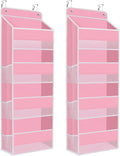 2 Pack Over The Door Organizer Hanging Storage Organizers with Clear Window 40lb Large Capacity Room Organizer for Pantry Laundry Bathroom Nursery Closet(Pink)