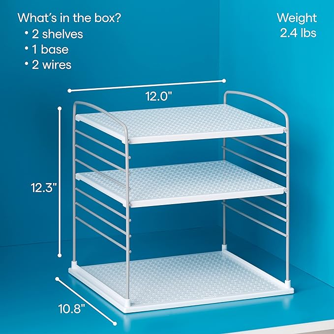 YouCopia UpSpace Cabinet Box Organizer, Adjustable Kitchen and Pantry Shelf for Plastic Wrap and Foil Storage, Extra Large, White