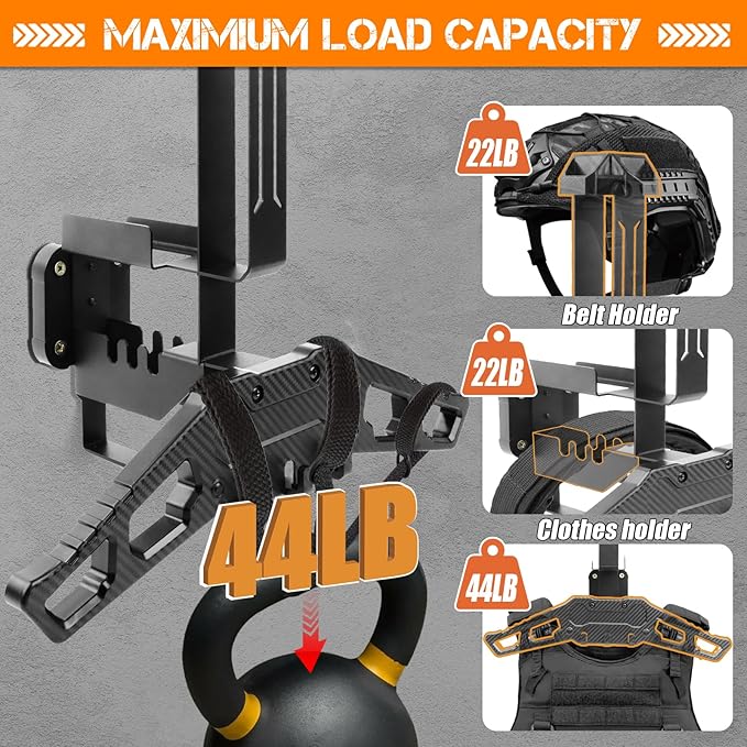 HLOGREE Motorcycle Helmet Holder Rack Wall Mount, Tactical Equipment, Metal Helmet Holder Mount with Hooks, 88lbs Load Capacity, for Motorcycles, Baseballs, Rugby, Military Equipment