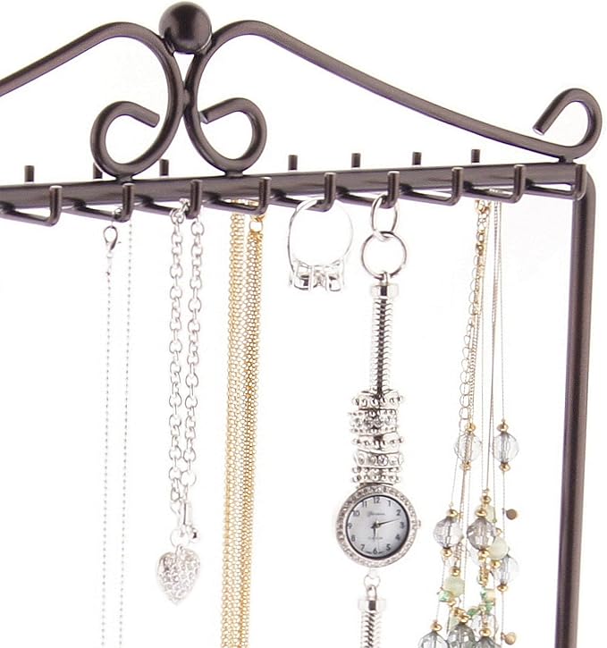 Angelynn's Sturdy Long Necklace Holder Organizer Tall Tabletop Pendant Display Stand, Freestanding Large Capacity Jewelry Tree, Calla Rubbed Bronze 13 1/2" Wide x 15 3/4" Tall