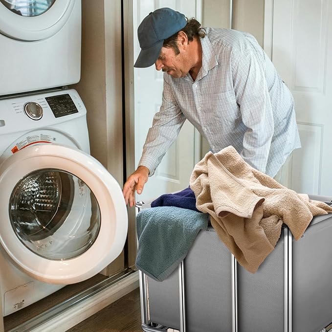 Commercial Laundry Cart on Wheels, 11.35 Bushels Large Laundry Roller, Heavy Duty Stainless Steel, Gray-10
