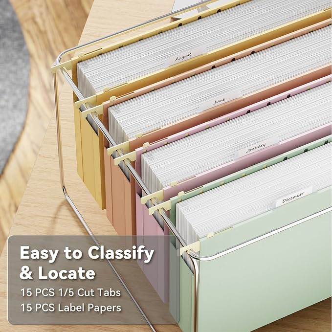Ansook Extra Capacity Hanging File Folders Legal Size,12 Pack Pastel Colors File Cabniet Folder,Heavy Duty 2" Expansion Hang Folders,Plastic Hanging File Organizer for Office Home File Frame Box