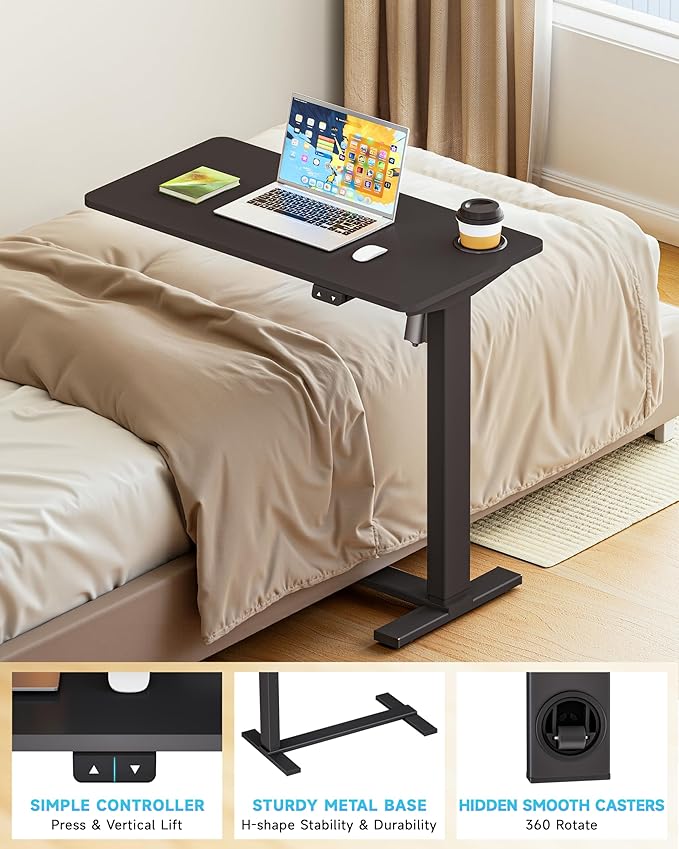 BIZUM Small Electric Standing Desk Bedside Table with Hidden Wheels 31.5 x 15.8 Inch Adjustable Computer Laptop Office Desk, Black
