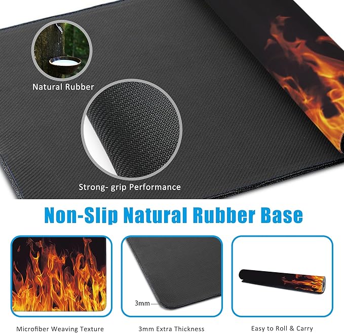 Fire Flames Large Gaming Mouse Pad,Waterproof Desk Mat for Desktop,Non-Slip Rubber Base Mousepad with Stitched Edges for Laptop Office and Home 35.4X15.7 Inch