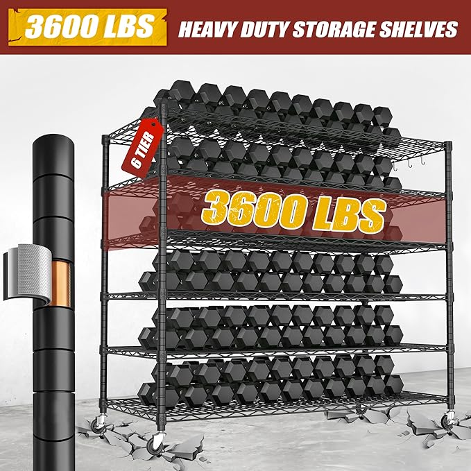 PrimeZone 6 Tier 80.7" H x 55.5" W x 24" D Wire Shelving with Wheels 3600lbs NSF Certified Storage Shelves Heavy Duty Metal Shelf Adjustable Rolling Rack Commercial Garage Restaurant Warehouse 2pcs