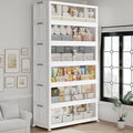 720QT Extra Large Stackable Storage Bins with Lid & Wheels & Doors, 180Gal Foldable Collapsible Closet Organizers, Plastic Cabinet Box Container Drawer for Home Kitchen Bedroom, 6Pack White
