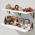 36 Inches Floating Shelves, Rustic Long Wall Shelves, 12 Inch Deep Book Shelf Wall Mounted with Bracket, Wide Display & Storage Shelves for Living Room, Bathroom, Bedroom, White, Set of 2