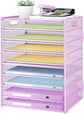 SUBEKYU 9 Tier Paper Letter Tray Desk Organizer with Handles - Purple Metal Mesh File Holder Paper Sorter Desk Organizer for Office Home School, Include 6 Pcs Adjustable Slid Tray, 6 Colors Available