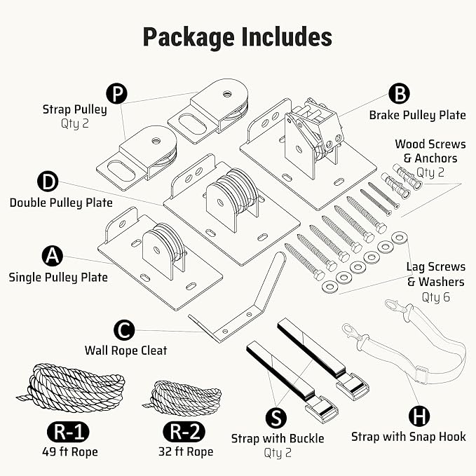 Kayak Hoist for Garage Ceiling with Metal Pulley System Holds 150 lbs, 5.5" Low-Profile Canoe Storage Lift, Parallel or Perpendicular Mounted