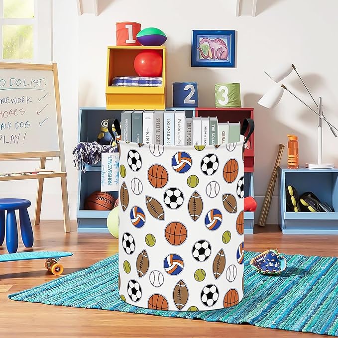 LANGYASHAN Laundry Basket Canvas Fabric Collapsible Organizer Basket for Storage Bin Toy Bins Gift Baskets Bedroom Clothes Children Nursery Hamper (Colorful Balls)