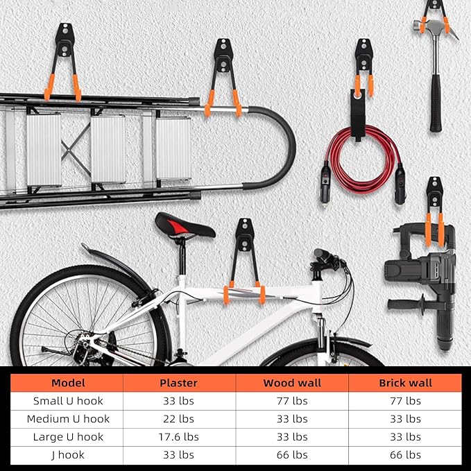 Garage Hooks, 4 Pack Wave Hooks for Hanging Heavy Duty Ladders, Bikes, Tools Ideal for Garage, Garden, Basement Utility Room Storage (Black)