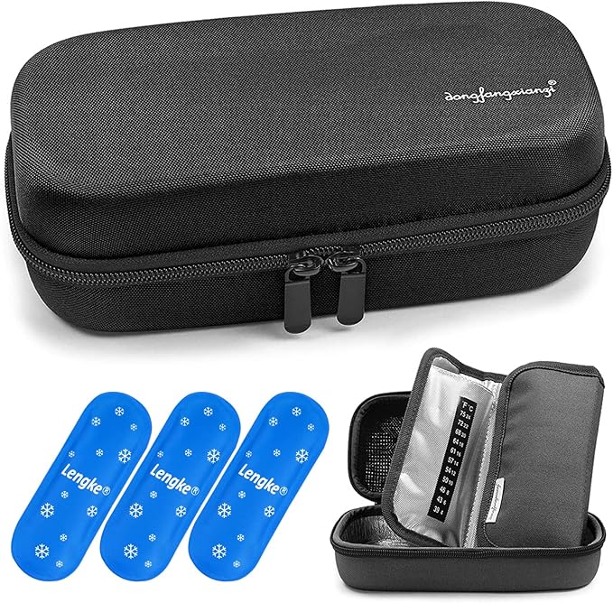 YOUSHARES Insulin Cooler Travel Case - EVA Protective Diabetic Medication Cooling Bag, Refrigerated Insulated Storage Kit for Insulin Pen and Diabetes Supplies with 3 TSA Approved Ice Packs