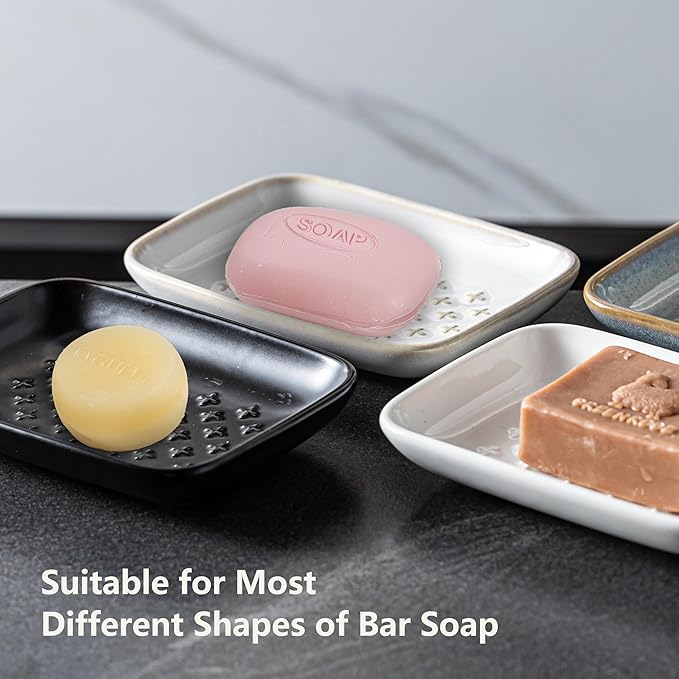 Gomakren Soap Dish, Shower Soap Holder, Christmas Ceramic Soap Dishes for Bar Soap Sponge Shampoo, Soap Saver Tray for Bathroom Kitchen Sink Counter, 5.5 Inch, Beige
