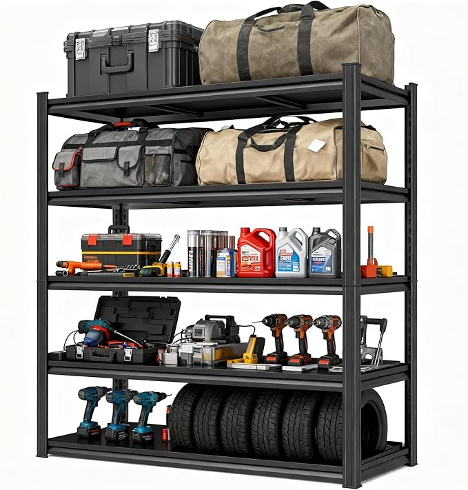 Garage Storage Shelves,5 Tier Shelving Unit, 40 inch Wide, 18” Deep, 78” Tall Organizer Metal Shelf for Basement/Laundry/Pantry Heavy Duty, Adjustable,Easy to Install (5Tier-45.3"Wx19.7"Dx63"H)