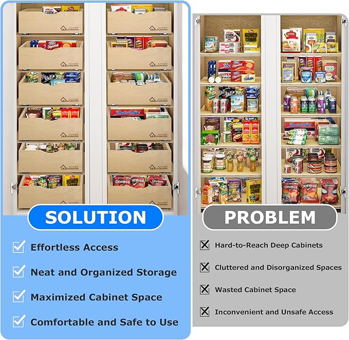 WelFurGeer Soft Close Pull Out Drawers for Kitchen Cabinets, 17" W x 21" D Pull Out Cabinet Organizer, Premium Birchwood Pull-Out Cabinet Drawers, Smooth Slide-Out Shelves for Kitchen Cabinets