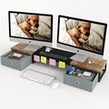 Dual Monitor Stand Riser with 2 Drawers - 39Inch Large Storage Computer Monitor Stands for 2 Monitors, Wooden Desktop Organizer Perfect for Home Office Desk, Computer, Laptop, TV