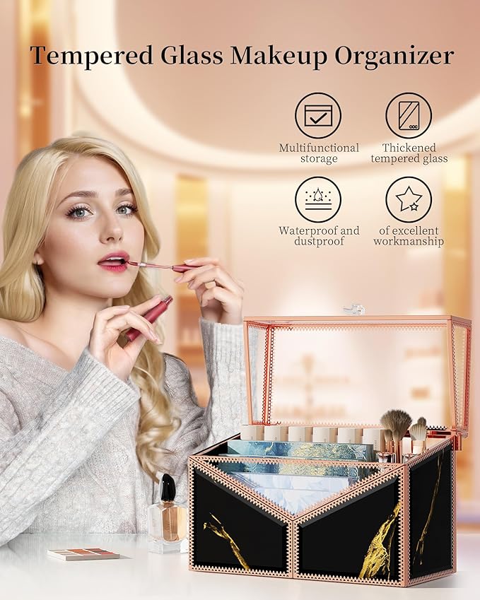 Lipstick Organizer Lipstick Holder - 24 Spaces, Tempered Glass Lip Gloss and Perfume Organizer,Vanity Lipstick Holder and Organizer.Black