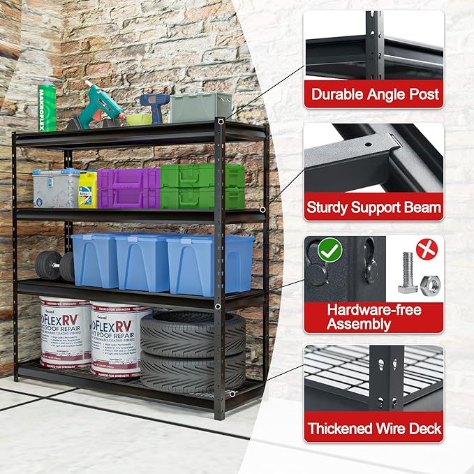 The Atlas 77” Ultra Wide 4-Tier Metal Garage Shelving 10,000 lbs Capacity, 77" W x 24" D x 72" H Heavy Duty Storage Rack, Adjustable Industrial Shelves for Shop Warehouse Basement Pantry