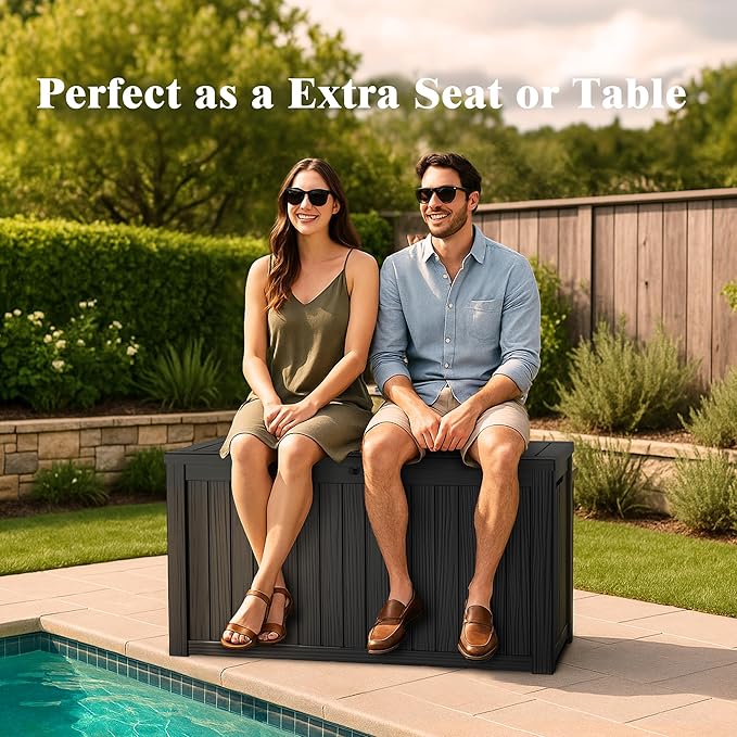Outdoor Storage Box - Lockable Waterproof UV-Resistant Resin Deck Box for Patio Cushions, Pool Accessories (Black, 150 Gallon)