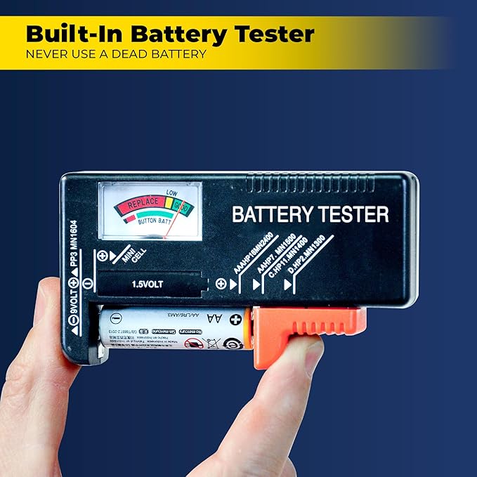 Ontel Battery Daddy Storage & Organizer Case with Tester, Stores & Protects Up to 180 Batteries, Double-Sided, Durable Design W/Clear Locking Lid, Secure Latches & Portable Carrying Handle - Charcoal